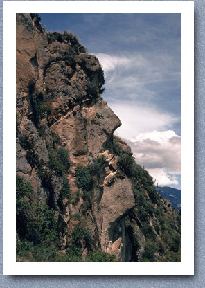 Head of Inca king sculpted into cliff face, Ingapirca